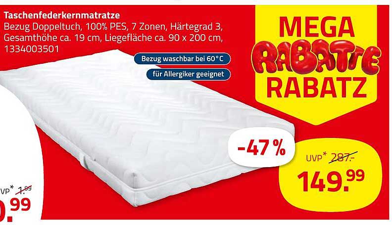 Taschenfederkernmatratze mit 7 Zonen - Mega Rabatte!