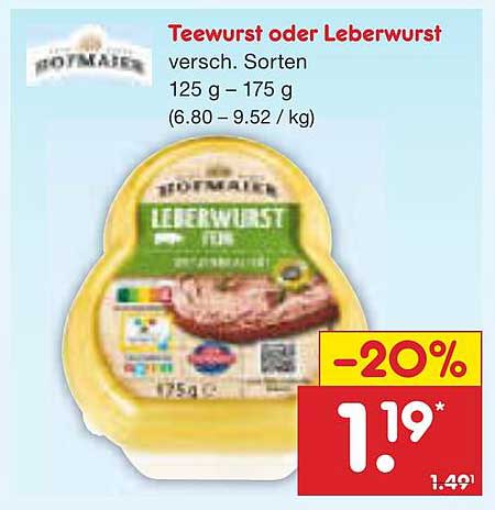Tee- oder Leberwurst - verschiedene Sorten 125 g - 175 g