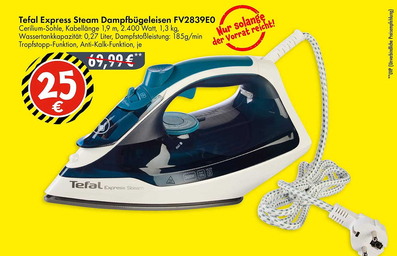 Tefal Express Steam Dampfbügeleisen FV2839E0