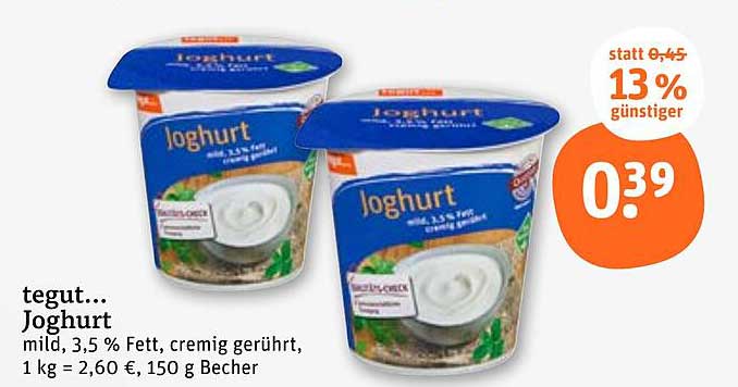 tegut… Joghurt mild, 3,5 % Fett, cremig gerührt