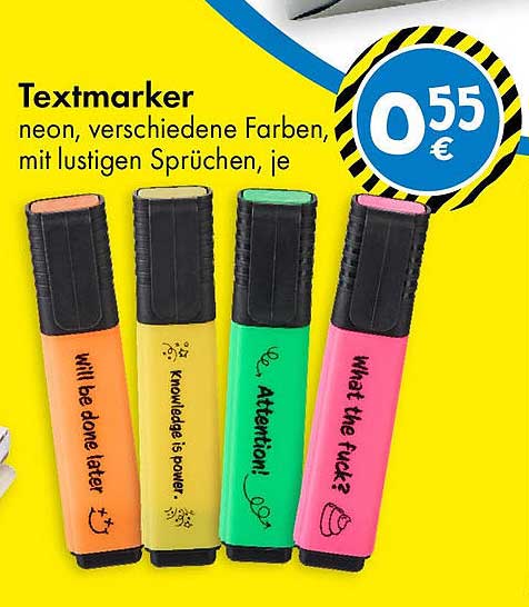 Textmarker neon, verschiedene Farben, mit lustigen Sprüchen