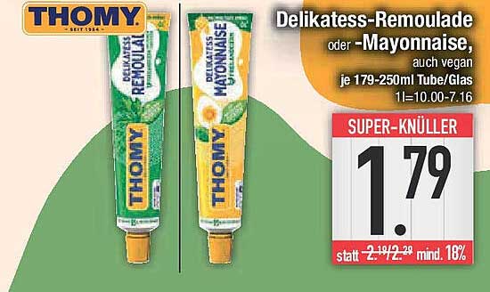 THOMY Delikatess-Remoulade oder -Mayonnaise, auch vegan je 179-250ml Tube/Glas