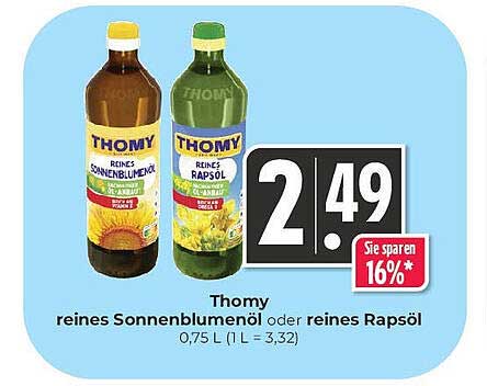 Thomy reines Sonnenblumenöl oder reines Rapsöl, 0,75 L