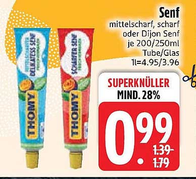 Thomy Senf - Mittelscharf, Scharf oder Dijon Senf - je 200/250ml Tube/Glas