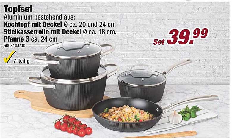 Topfset 7-teilig - Aluminium Kochtöpfe und Pfanne