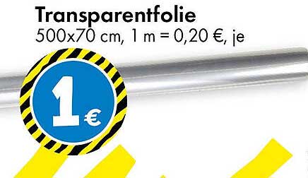 Transparentfolie 500x70 cm für nur 1 €