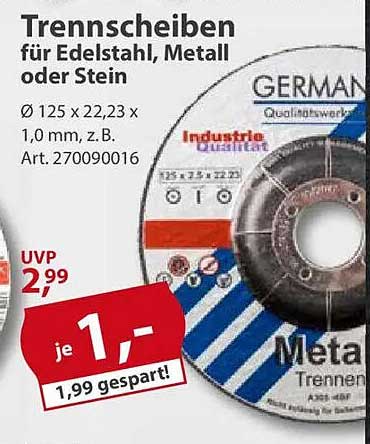 Trennscheiben für Edelstahl, Metall oder Stein