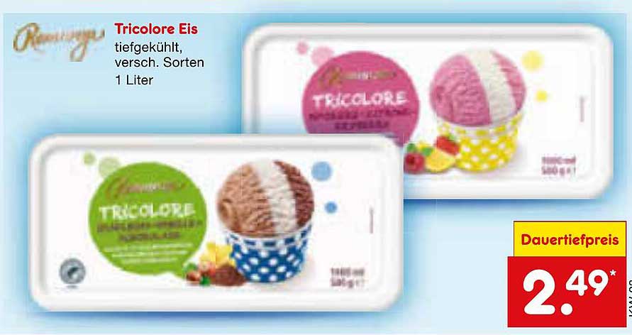 Tricolore Eis, tiefgekühlt, verschiedene Sorten, 1 Liter