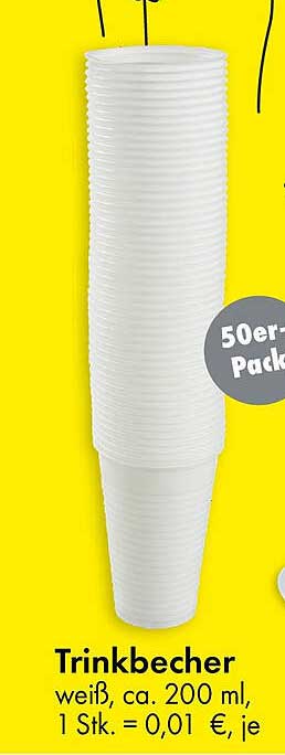 Trinkbecher 50er Pack, weiß, ca. 200 ml