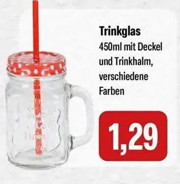 Trinkglas 450ml mit Deckel und Trinkhalm, verschiedene Farben