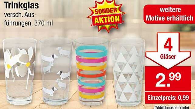 Trinkglas - Sonderaktion mit verschiedenen Ausführungen, 370 ml