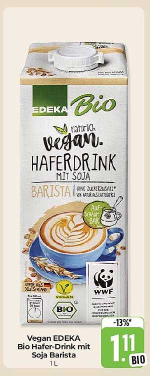 Vegan EDEKA Bio Hafer-Drink mit Soja Barista 1 L