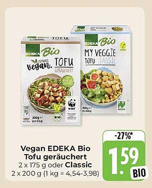 Vegan EDEKA Bio Tofu geräuchert 2 x 175 g oder Classic
