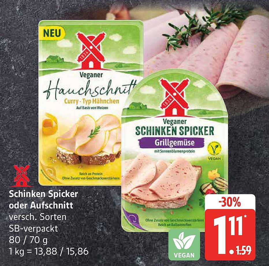 Vegane Schinken Spicker oder Aufschnitt - verschiedene Sorten