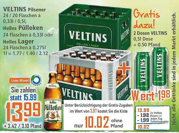 VELTINS Pilsener 24 Flaschen à 0,33l/0,50l im Angebot