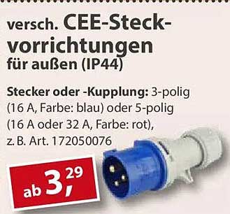versch. CEE-Steckvorrichtungen für außen (IP44)