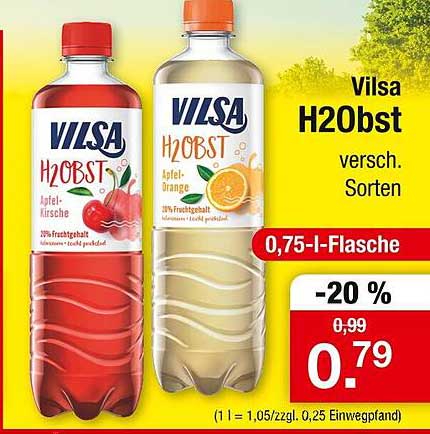 Vilsa H2Obst 0,75-Liter-Flasche in verschiedenen Sorten