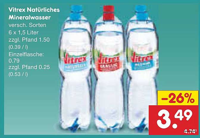 Vitrex Natürliches Mineralwasser 6 x 1,5 Liter