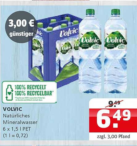 VOLVIC Natürliches Mineralwasser 6 x 1,5 l PET