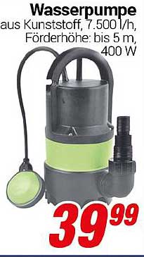 Wasserpumpe aus Kunststoff, 7.500 l/h, Förderhöhe: bis 5 m, 400 W