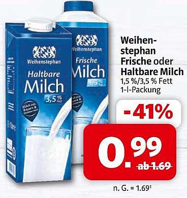 Weihenstephan Frische oder Haltbare Milch 1,5 %/3,5 % Fett 1-l-Packung