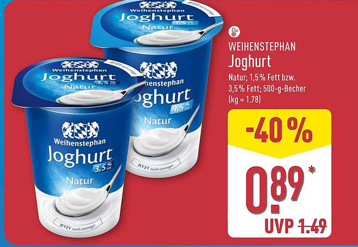 WEIHENSTEPHAN Joghurt 1,5 % Fett oder 3,5 % Fett 500-g-Becher
