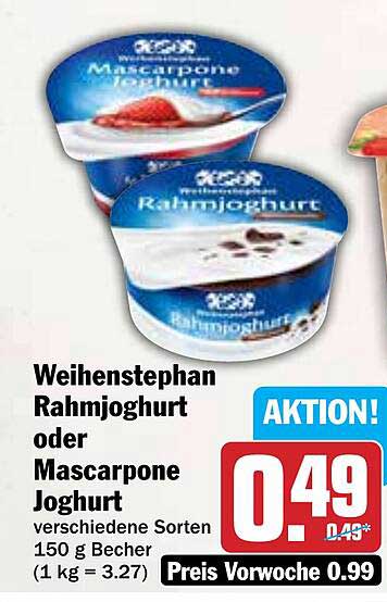 Weihenstephan Rahmjoghurt oder Mascarpone Joghurt 150 g Becher