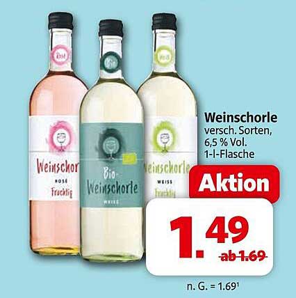 Weinschorle verschieden Sorten, 6,5 % Vol. - 1l-Flasche
