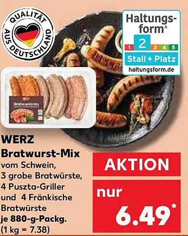WERZ Bratwurst-Mix vom Schwein, 880-g-Pack