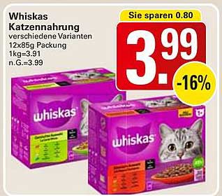 Whiskas Katzennahrung 12x85g Packung - verschiedene Varianten