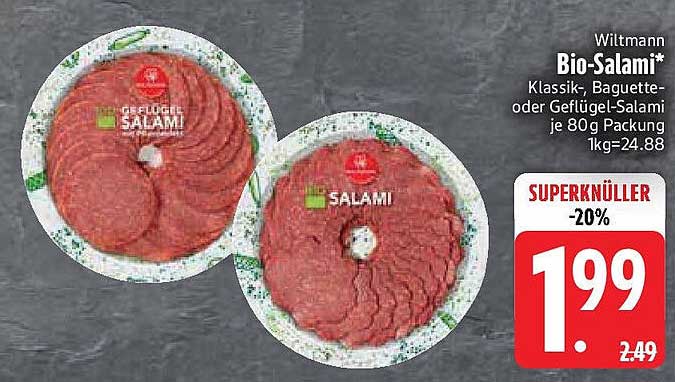 Wiltmann Bio-Salami Klassik - Baguette- oder Geflügel-Salami je 80g Packung