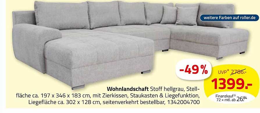 Wohnlandschaft Stoff hellgrau -49%