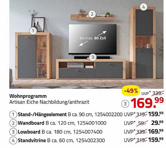 Wohnprogramm Artisan Eiche Nachbildung/anthrazit - Nur 169,99 €