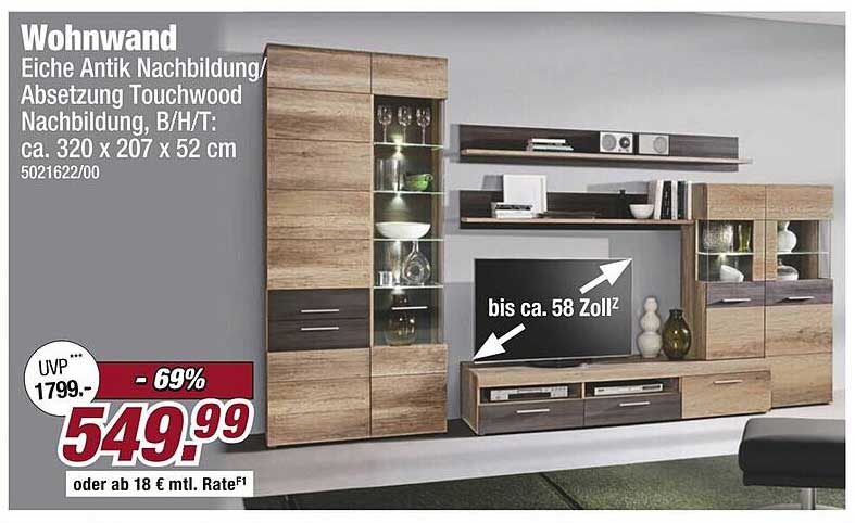 Wohnwand Eiche Antik Nachbildung/Absetzung Touchwood Nachbildung