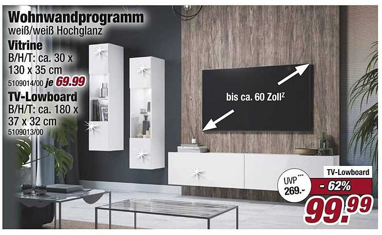 Wohnwandprogramm weiß/weiß Hochglanz