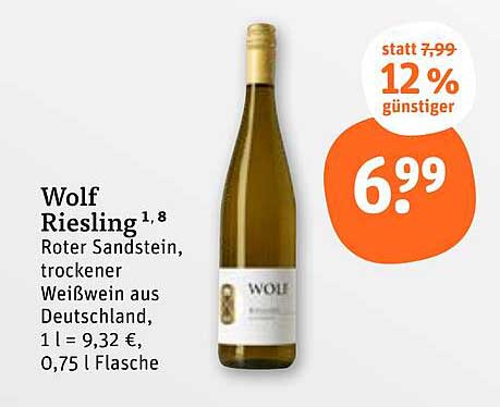 Wolf Riesling, Roter Sandstein, trockener Weißwein aus Deutschland