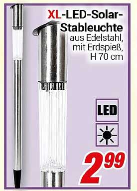 XL-LED-Solar-Stableuchte aus Edelstahl, mit Erdspeiß, H 70 cm