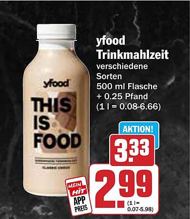 yfood Trinkmahlzeit verschiedene Sorten 500 ml Flasche + 0.25 Pfand