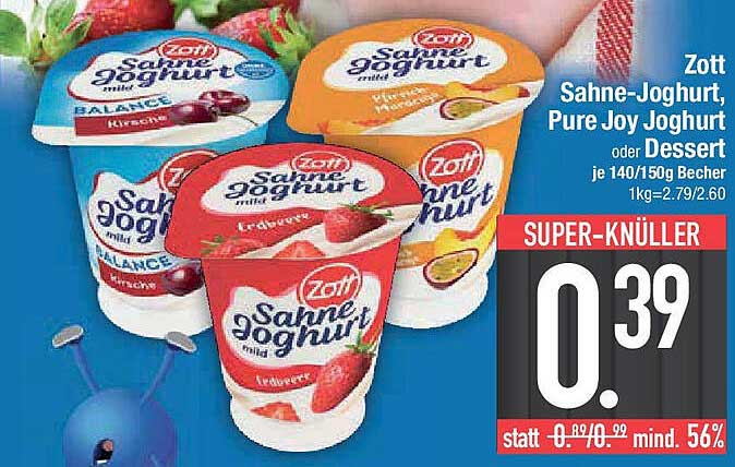 Zott Sahne-Joghurt, Pure Joy Joghurt oder Dessert