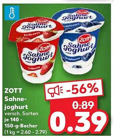 ZOTT Sahne-Joghurt verschiedene Sorten, 140-150 g Becher