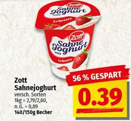 Zott Sahnejoghurt - Erdbeere 140g Becher