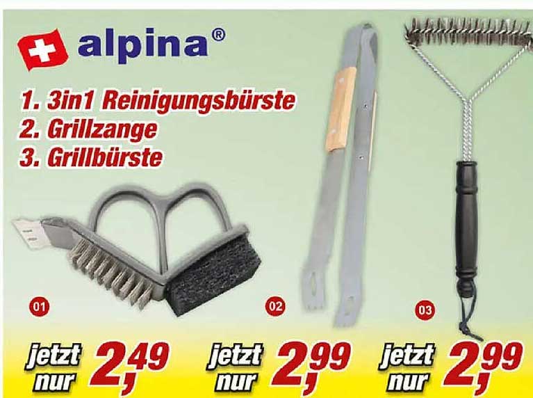 1. 3in1 Reinigungsbürste 2. Grillzange 3. Grillbürste