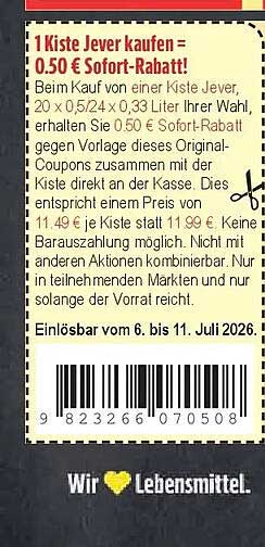 1 Kiste Jever kaufen = 0.50 € Sofort-Rabatt!