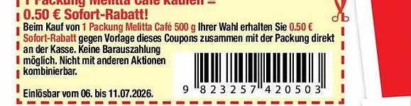 1 Packung Melitta Cafe kaufen = 0,50 € Sofort-Rabatt!