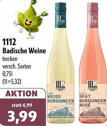 1112 Badische Weine trocken versch. Sorten 0,75l (1l=5,32)