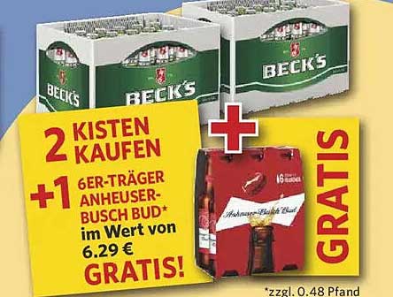2 KISTEN KAUFEN +1 6ER-TRÄGER ANHEUSER-BUSCH BUD* im Wert von 6.29 € GRATIS!