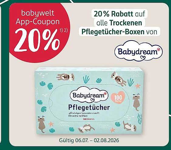 20% Rabatt auf alle Trockenen Pflegetücher-Boxen von Babydream