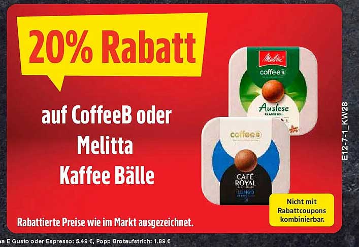 20% Rabatt auf CoffeeB oder Melitta Kaffee Bälle