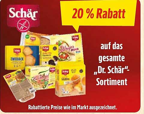 20 % Rabatt auf das gesamte „Dr. Schär“-Sortiment