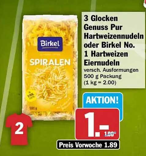3 Glocken Genuss Pur Hartweizennudeln oder Birkel No. 1 Hartweizen Eiernudeln
